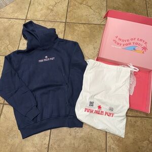 Pink Palm Puff classic hoodie navy with pink embroidery XS new with box and bag